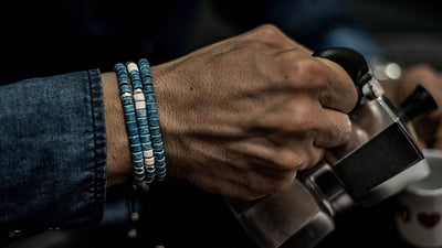 Blue, White and Silver Ceramic Bracelet