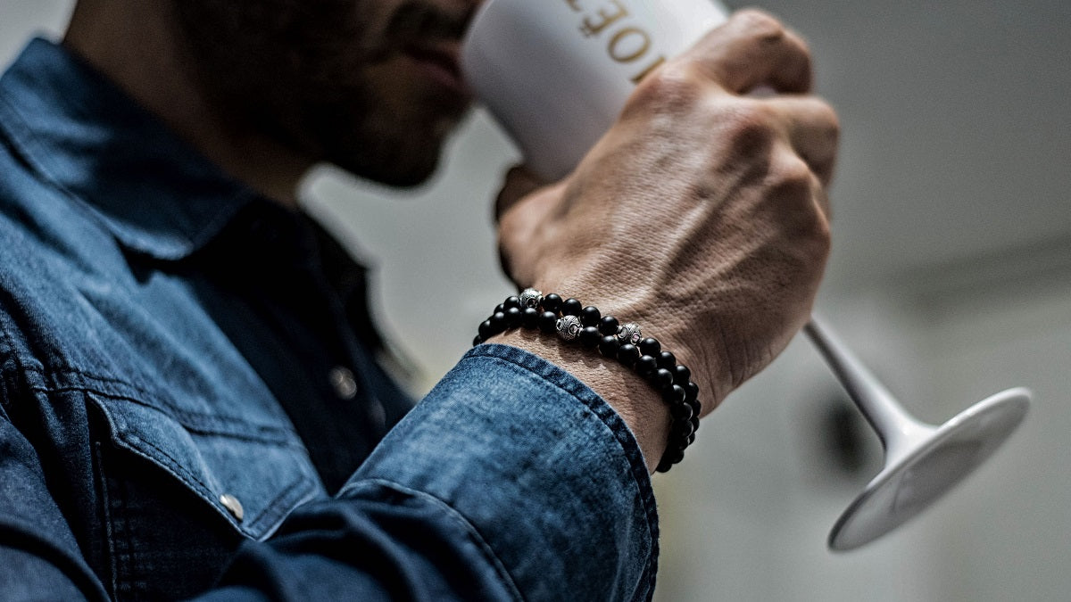 Matte Onyx and Silver Bracelets