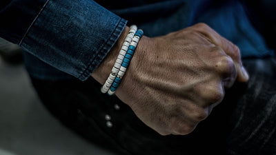 Turquoise, White and Silver Ceramic Bracelet