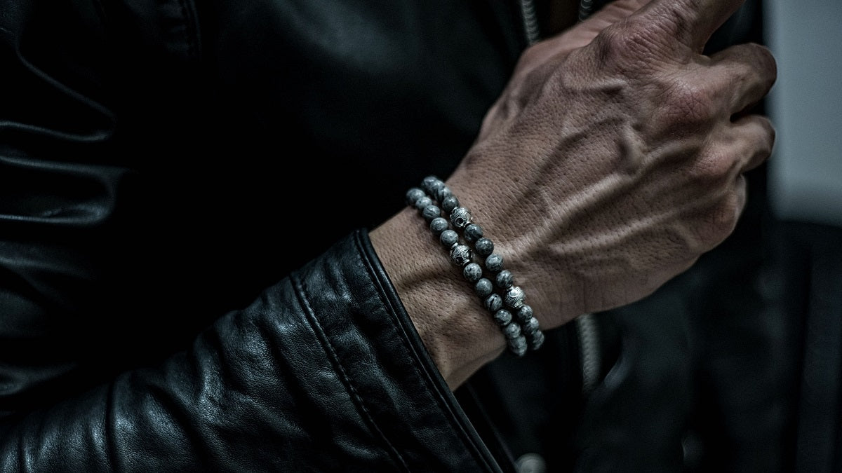 Grey Jasper and Silver Bracelets