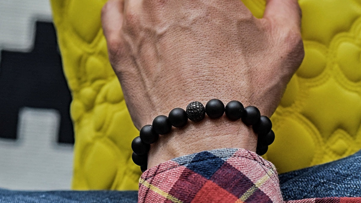 Matte Onyx and Black CZ Diamond Bead Bracelet