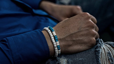 Turquoise, White and Silver Ceramic Bracelet
