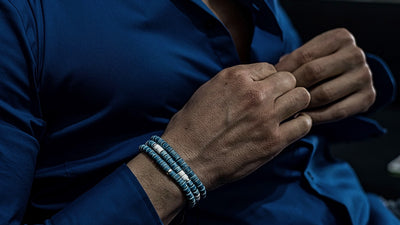 Blue, White and Silver Ceramic Bracelet