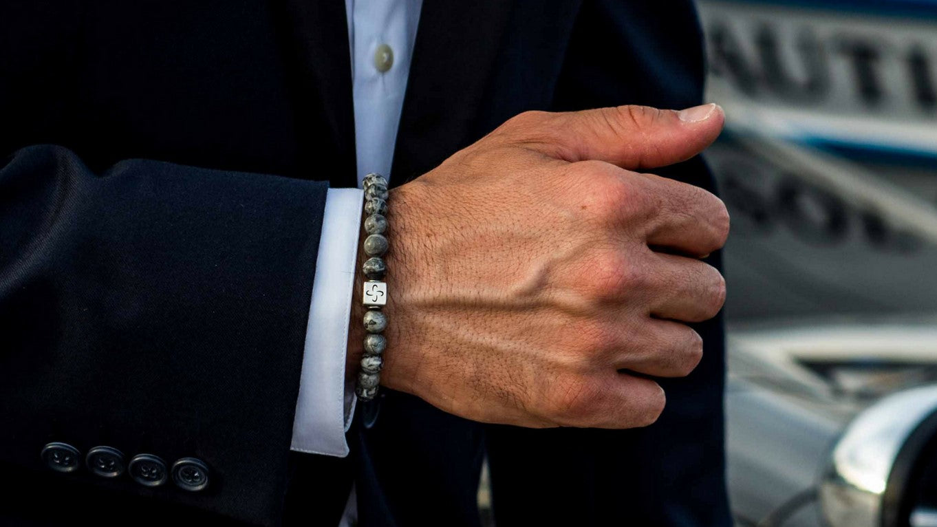 Grey Jasper Silver Tabono Bracelet