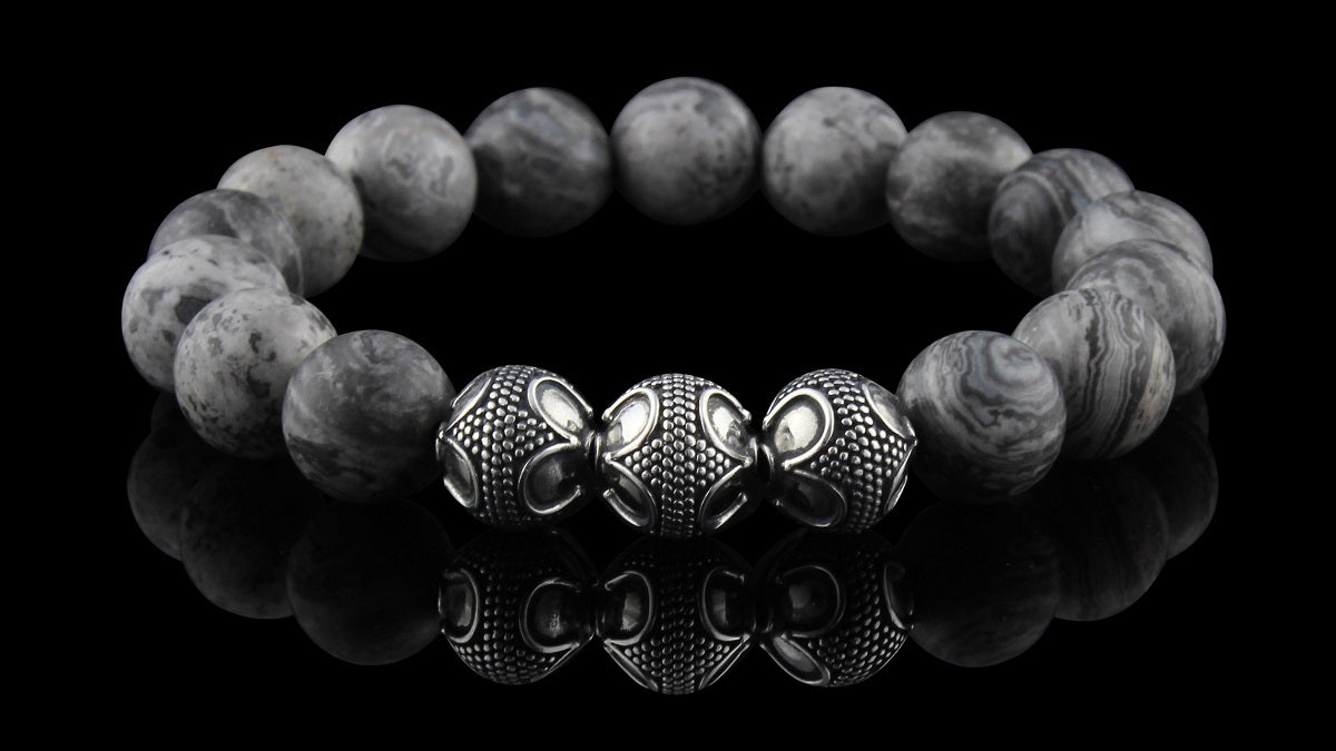 Grand Grey Jasper Silver Trio Bracelet