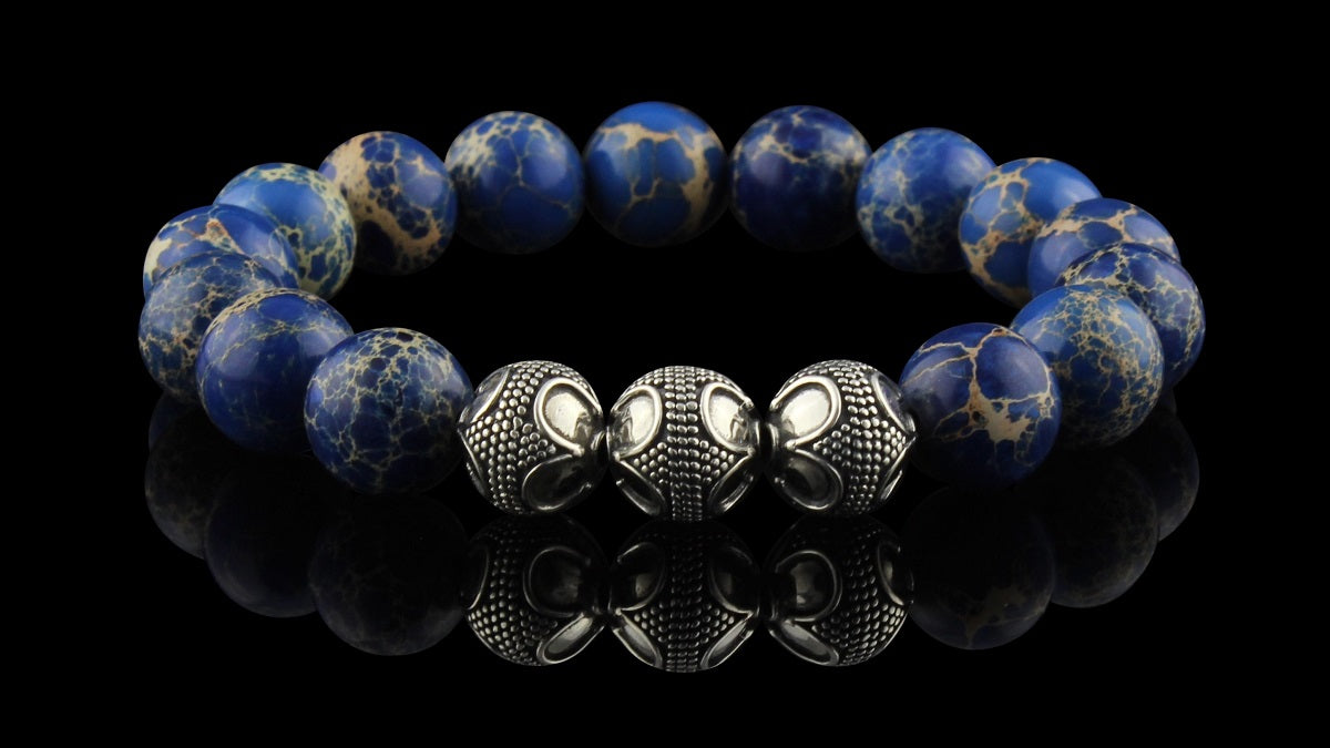 Grand Ocean Blue Jasper Silver Trio Bracelet