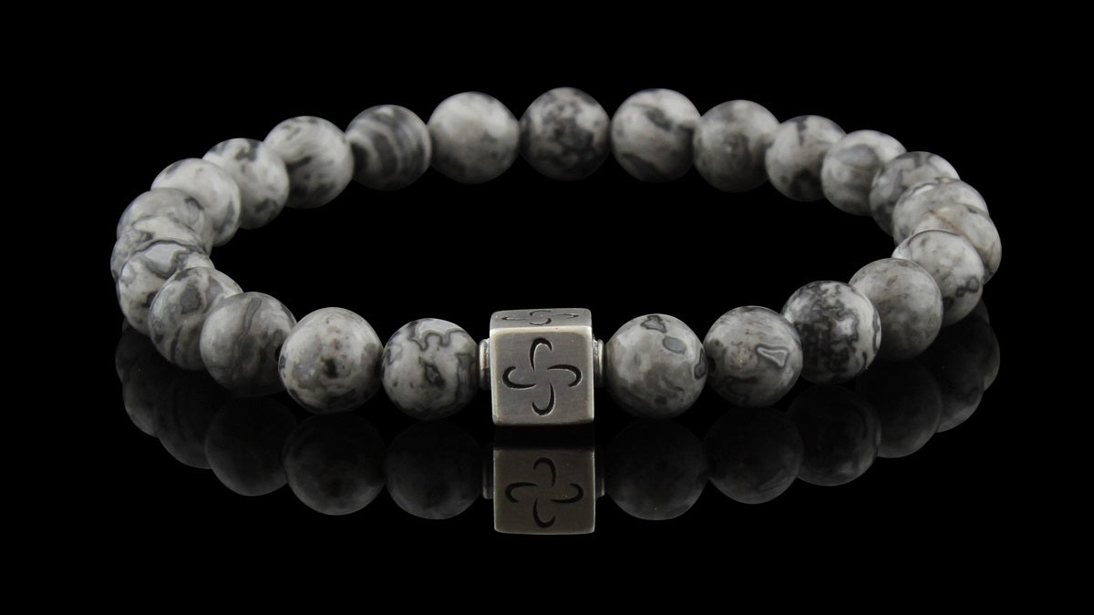 Grey Jasper Silver Tabono Bracelet